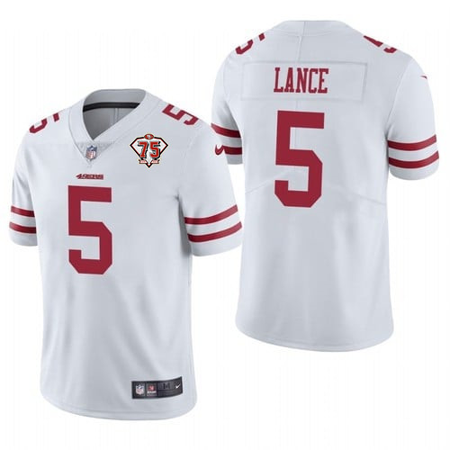 Men's San Francisco 49ers #5 Trey Lance 2021 NFL Draft White NFL 75th Anniversary Vapor Untouchable Stitched Jersey